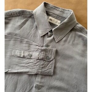 Zara Men's Grey Linen Blend Long Sleeve Button Down Shirt Medium Organic Neutral